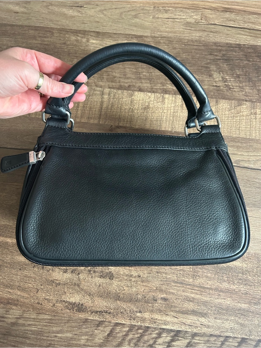 Vintage Fossil Black Pebbled Leather Organizer Handbag Purse 75082 90s